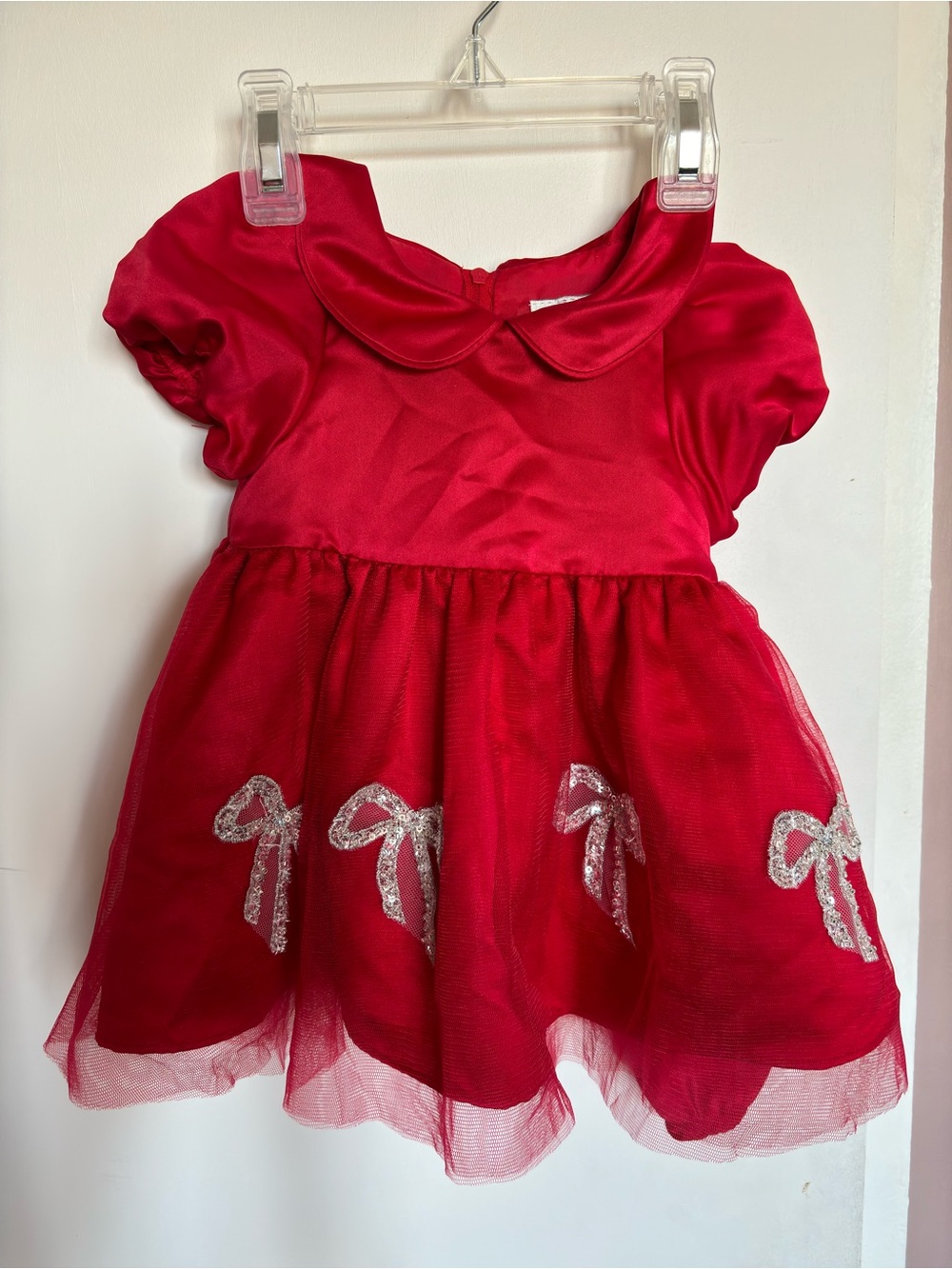 Rare editions sz 6 mon/ 12 mon Red satin sequin Bows Formal Party Dress Christma